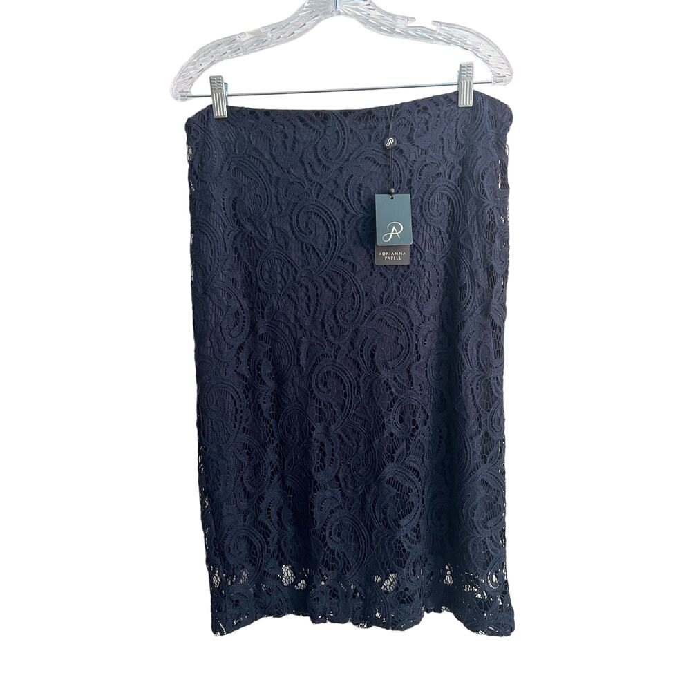 New with Tags Adrianna Papell Navy Blue Moon Lace Pencil Skirt Size: Large